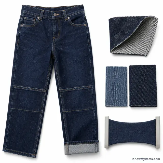 Denim product photograph matching this feature definition