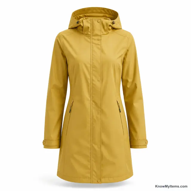 Raincoat product photograph matching this style definition